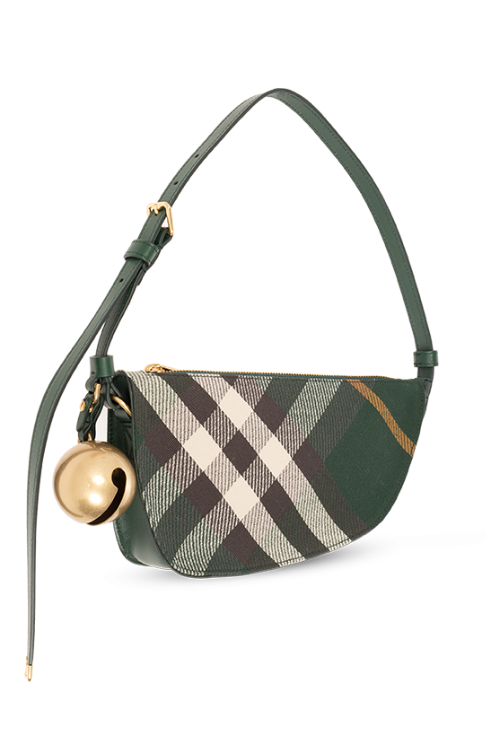 バッグ・カバンその他 Burberry Small Shield light green leather bag BURBERRY Small leather and checked canvas shoulder bag | NET
